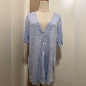 J. Jill Blue size MP Cardigan  Knit Button Front V Neck Pockets Linen Blend